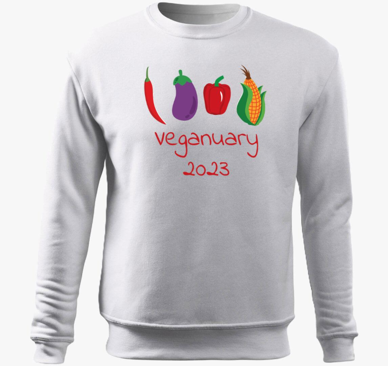 Veganuary 2023 rdeča feliratos pulover s kapuco