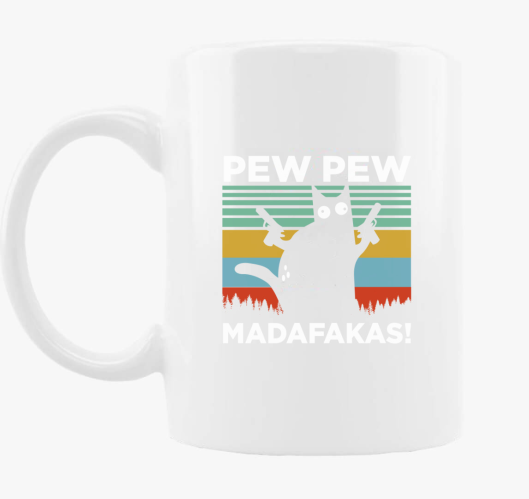 Macska Pew Pew smešno skodelic...