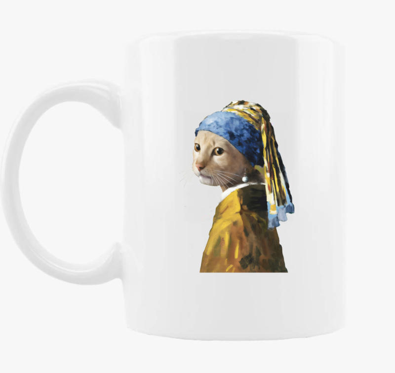 Cat with pearl earring skodelica