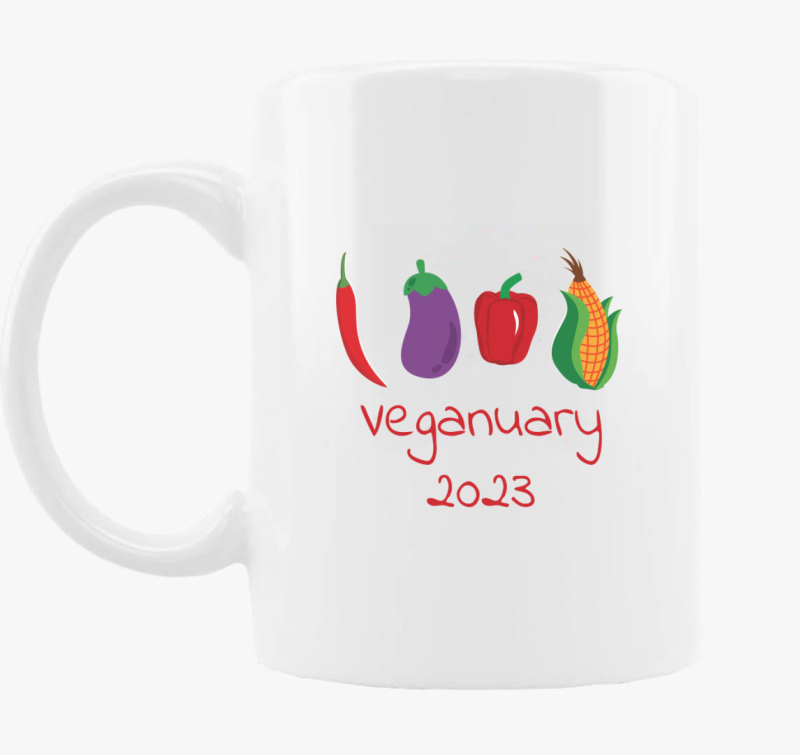 Veganuary 2023 rdeča feliratos skodelica