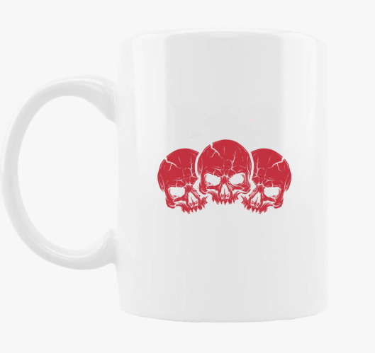 3 red skulls skodelica