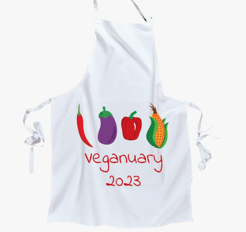 Veganuary 2023 rdeča feliratos predpasnik