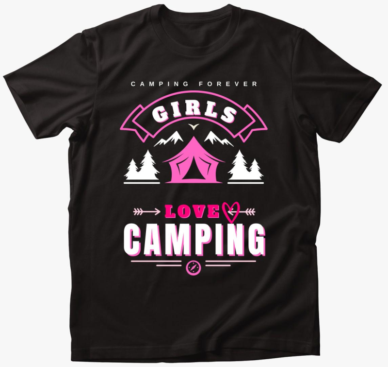 szeretik kempinget, Girls loves camping majica, felirat, angol
