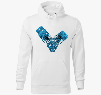 Modra V motor pulover s kapuco