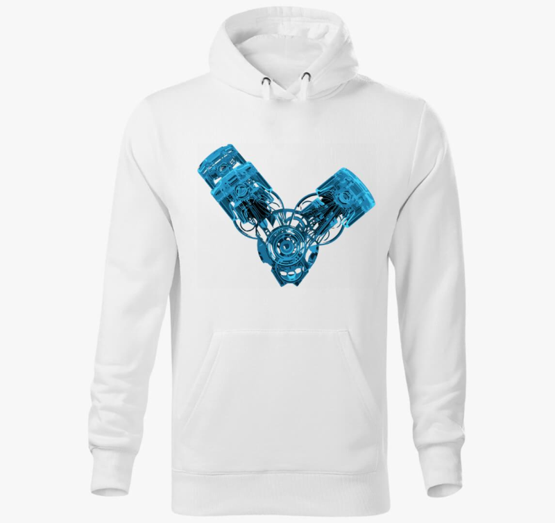 Modra V motor pulover s kapuco