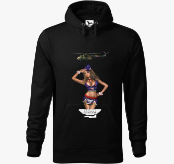 Pin Up Girl Mi-8 bela felirattal pulover s kapuco