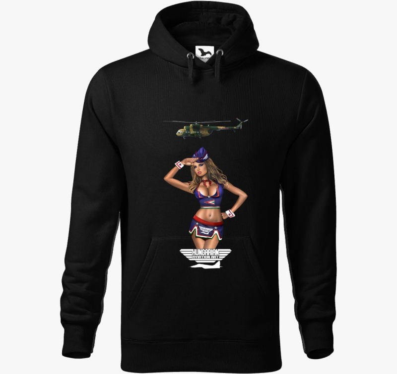 Pin Up Girl Mi-8 bela felirattal pulover s kapuco