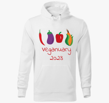 Veganuary 2023 rdeča feliratos pulover s kapuco