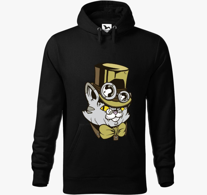 Kalapos Steampunk Macska pulover s kapuco