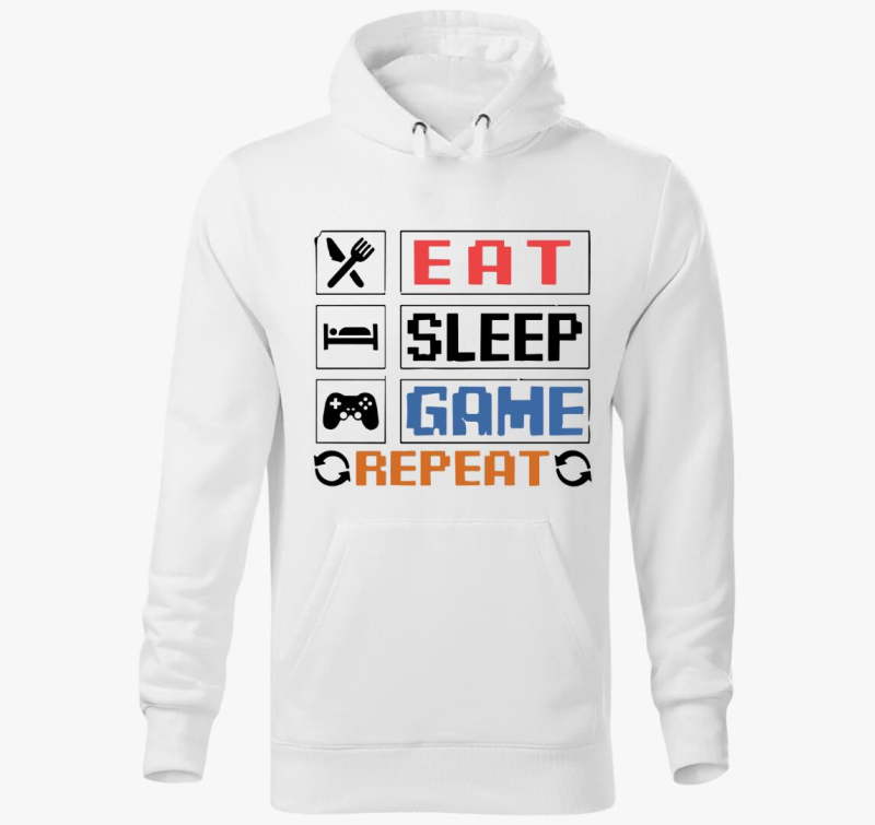 Eat sleep game repeat felirat pulover s kapuco