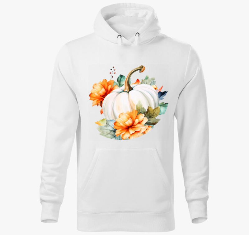 Floral white pumpkin pulover s kapuco