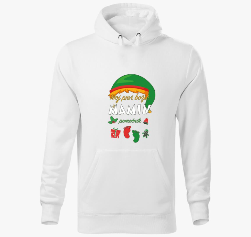 Moj prvi božič kot mamin pomočnik - novoletni pulover s kapuco za bodočo mami