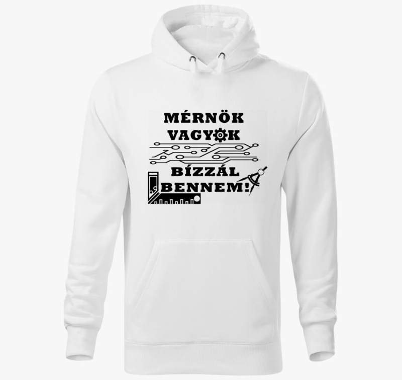 Inženir sem, bennem pulover s kapuco