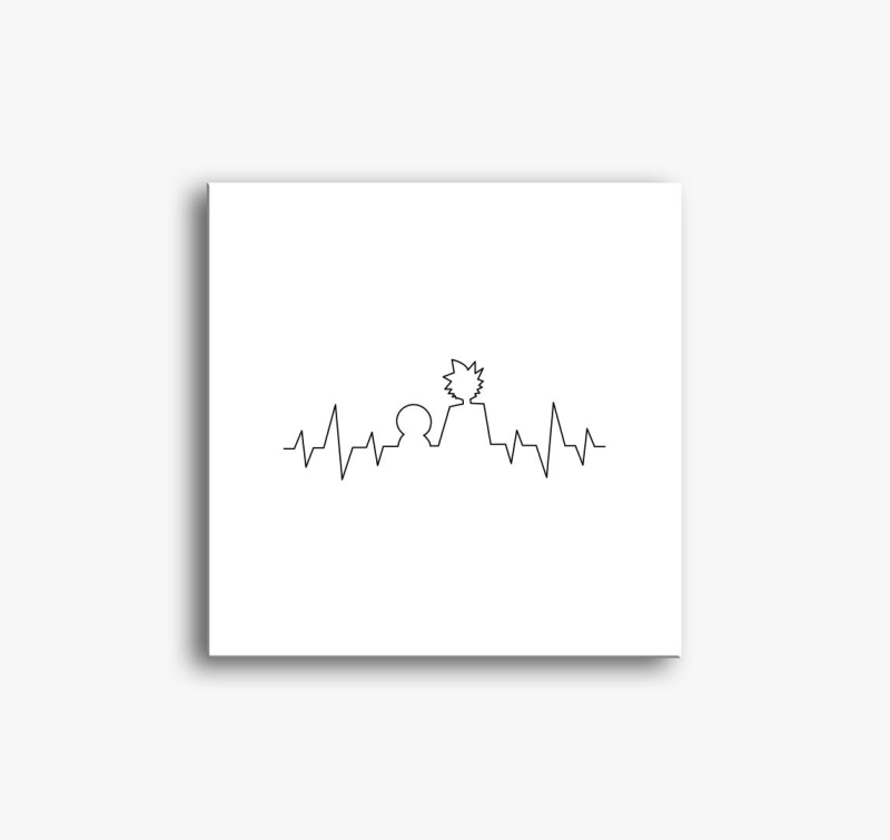 Rick in Morty heartbeat - črna slika na platnu